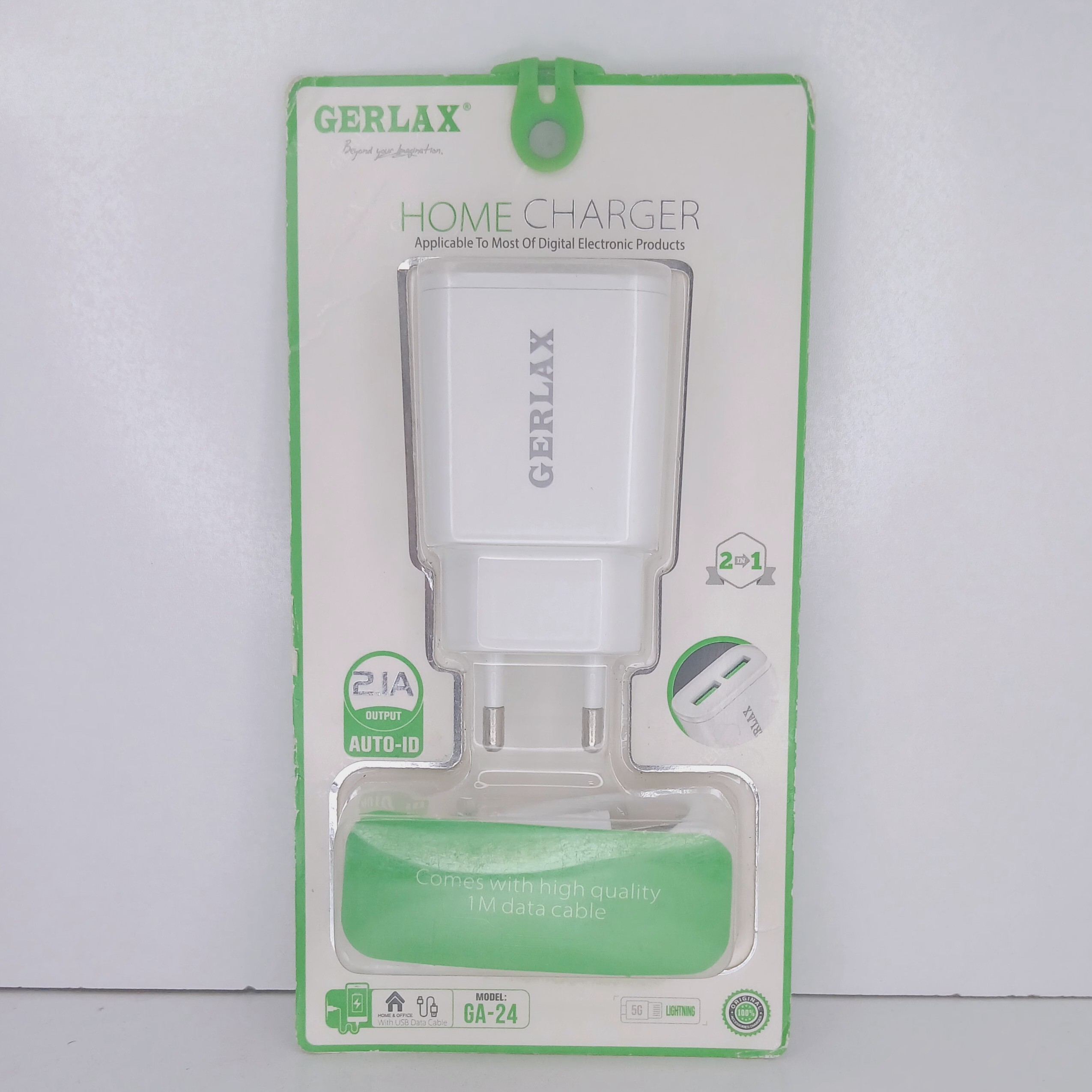 شارژر و آداپتور با دو خروجی شارژ با کابل آیفونی مدل جرلکس GERLAX GA-24
