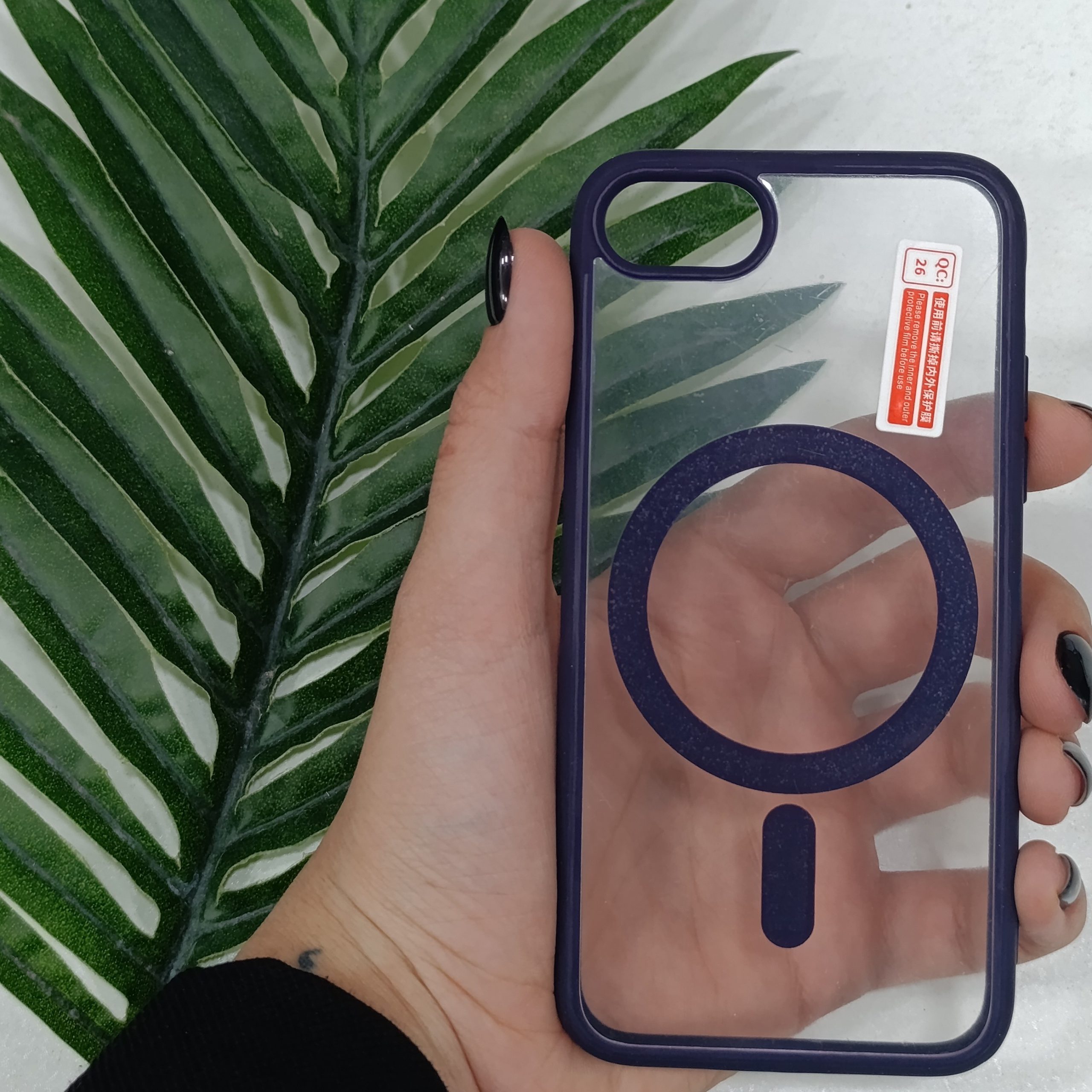گارد آیفون Iphone 7G/8G طرح مگنتی شفاف دور رنگی رنگ سورمه ای قاب و محافظ موبایل