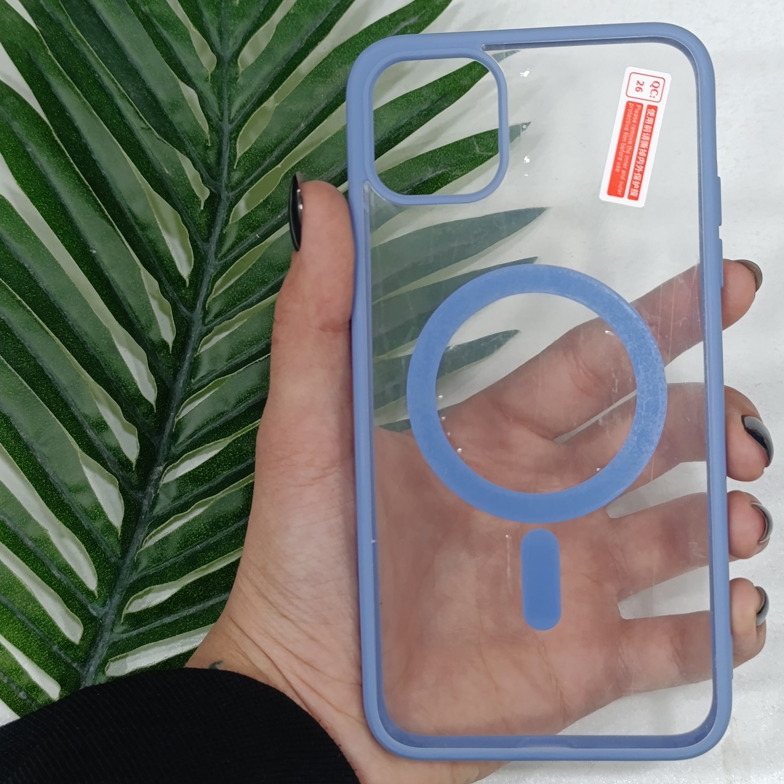 گارد آیفون Iphone 11 pro max طرح مگنتی شفاف دور رنگی رنگ آبی قاب و محافظ موبایل