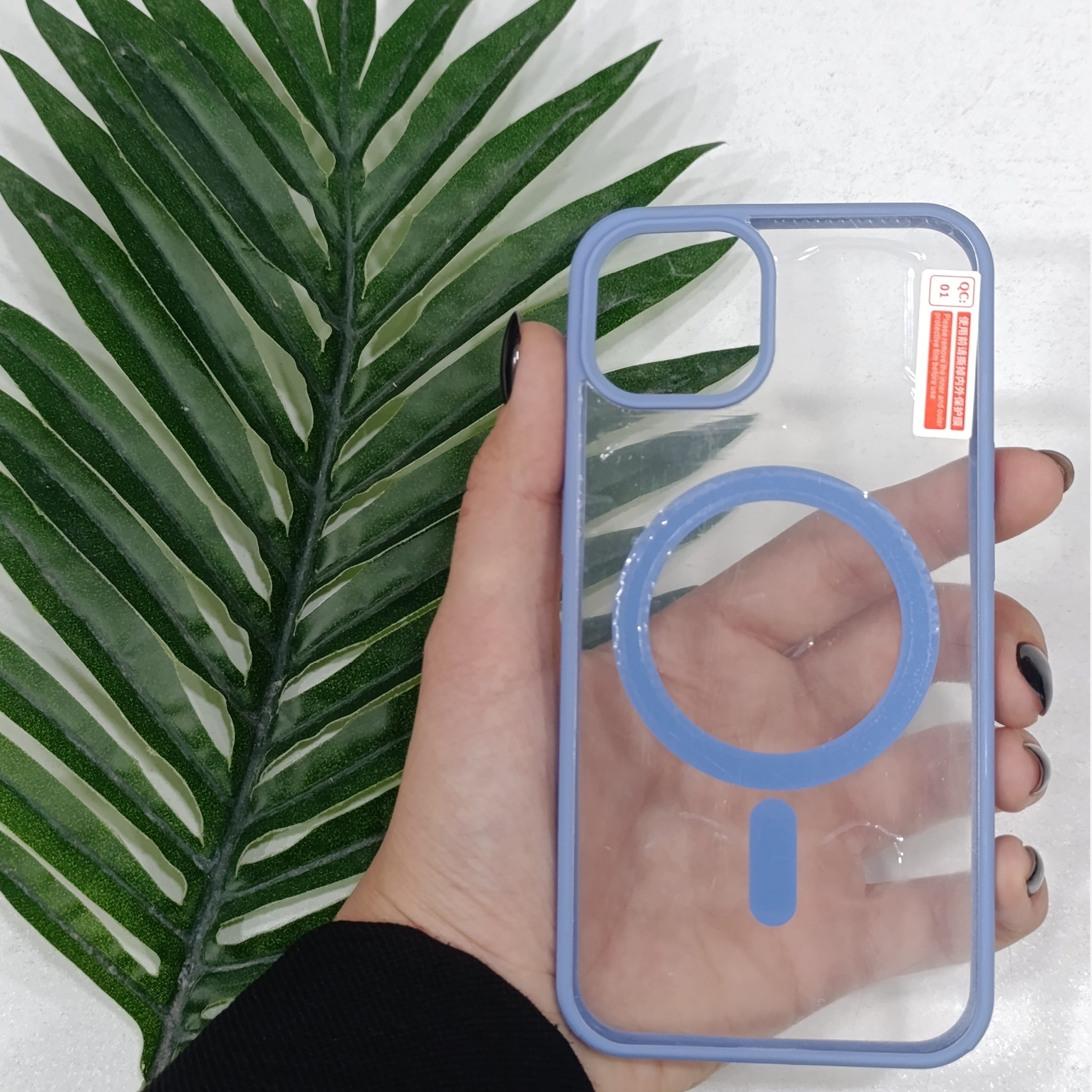 گارد آیفون Iphone 14 promax طرح مگنتی شفاف دور رنگی رنگ آبی قاب و محافظ موبایل