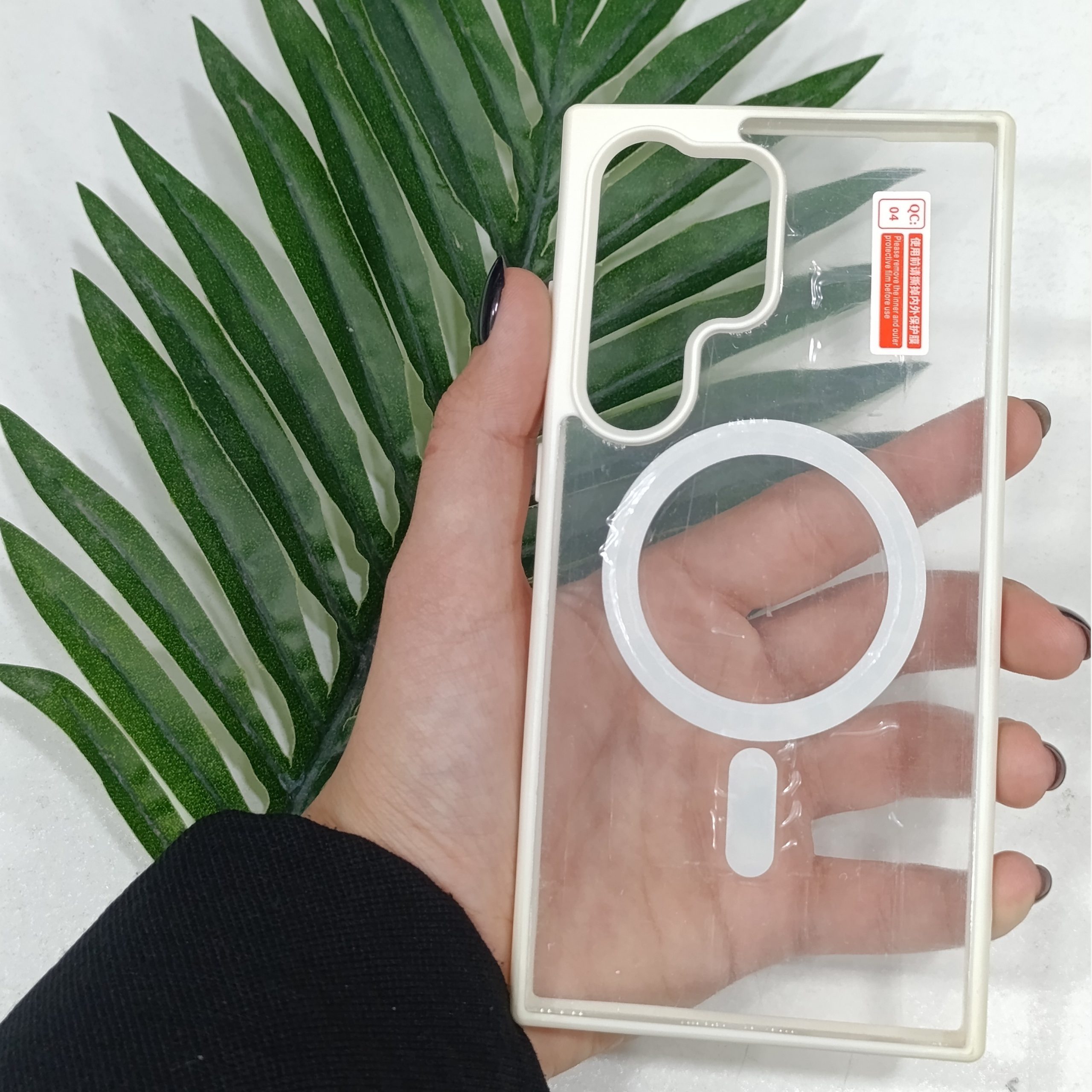 گارد سامسونگ S24 Ultra طرح مگنتی شفاف دور رنگی رنگ سفید قاب و محافظ موبایل
