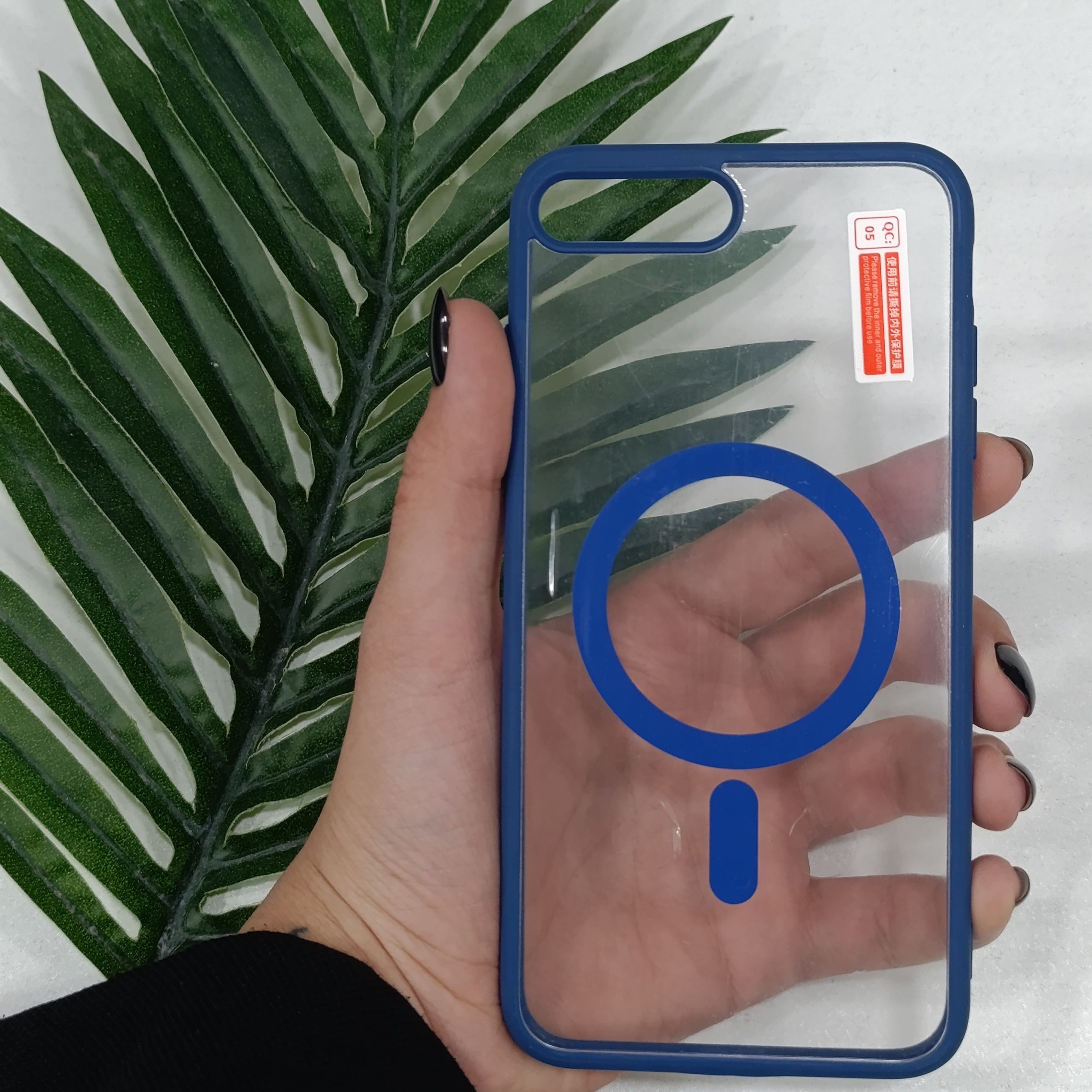 گارد آیفون Iphone 7p/8p طرح مگنتی شفاف دور رنگی رنگ آبی قاب و محافظ موبایل