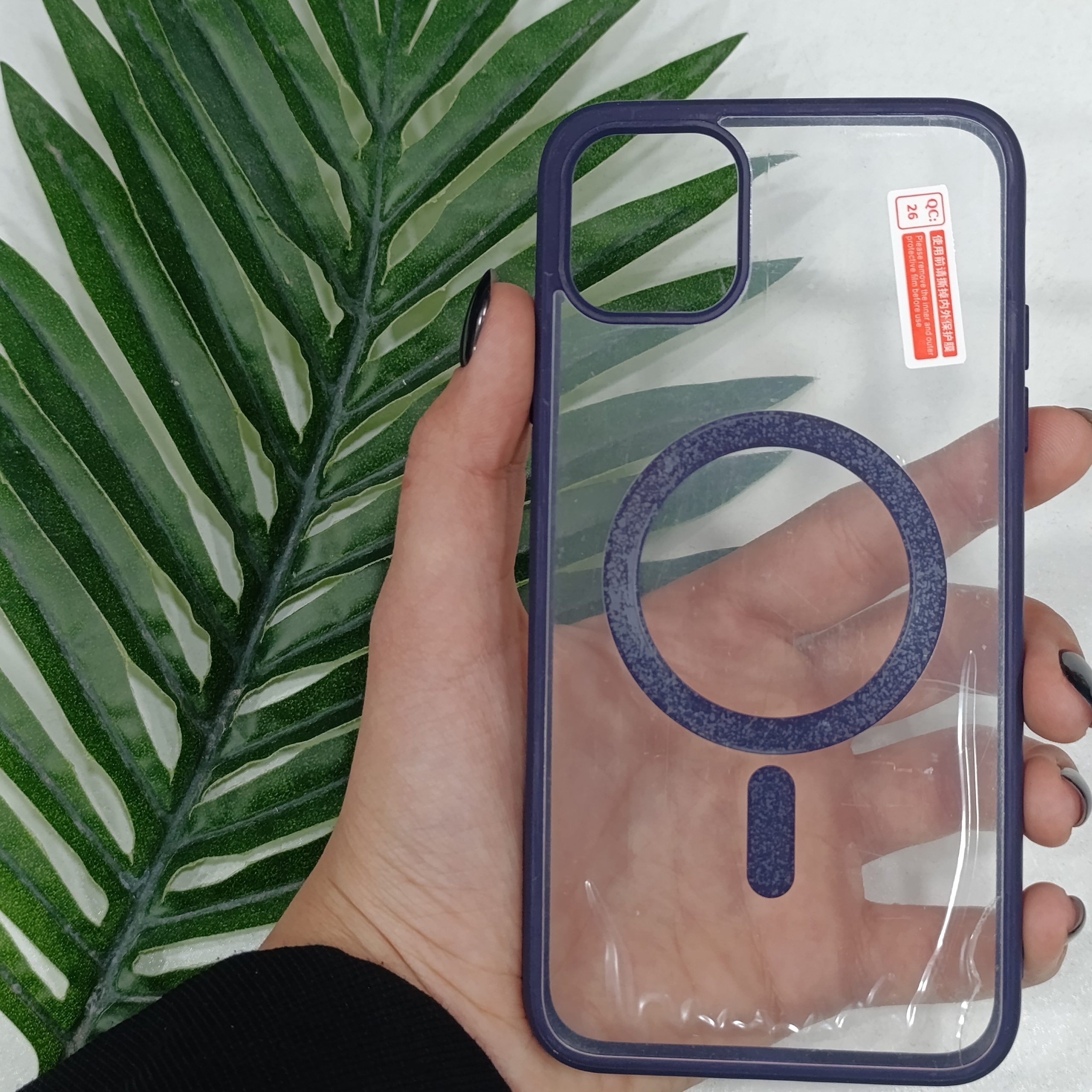 گارد آیفون Iphone 11 pro max طرح مگنتی شفاف دور رنگی رنگ سورمه ای قاب و محافظ موبایل
