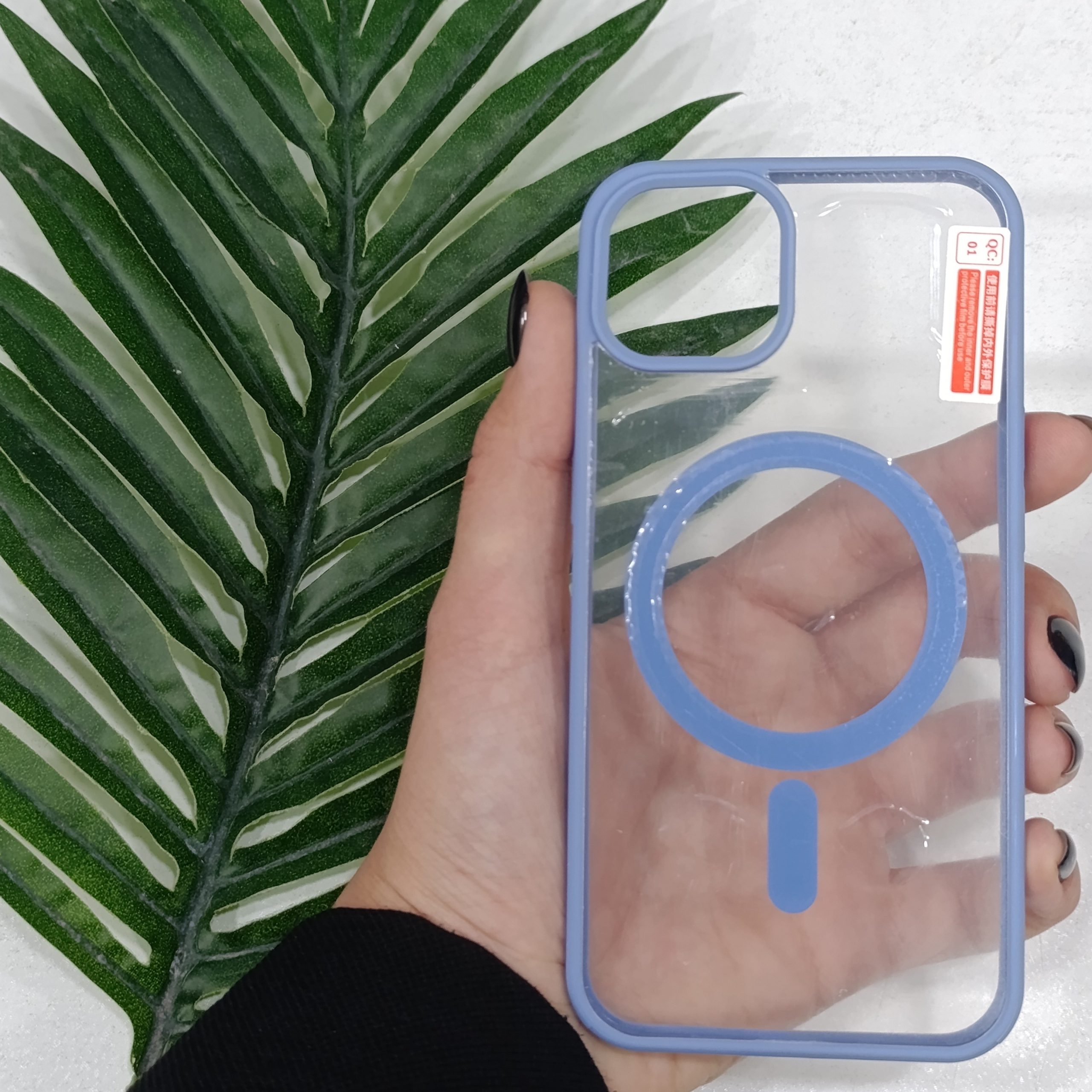 گارد آیفون Iphone 15pro طرح مگنتی شفاف دور رنگی رنگ آبی قاب و محافظ موبایل