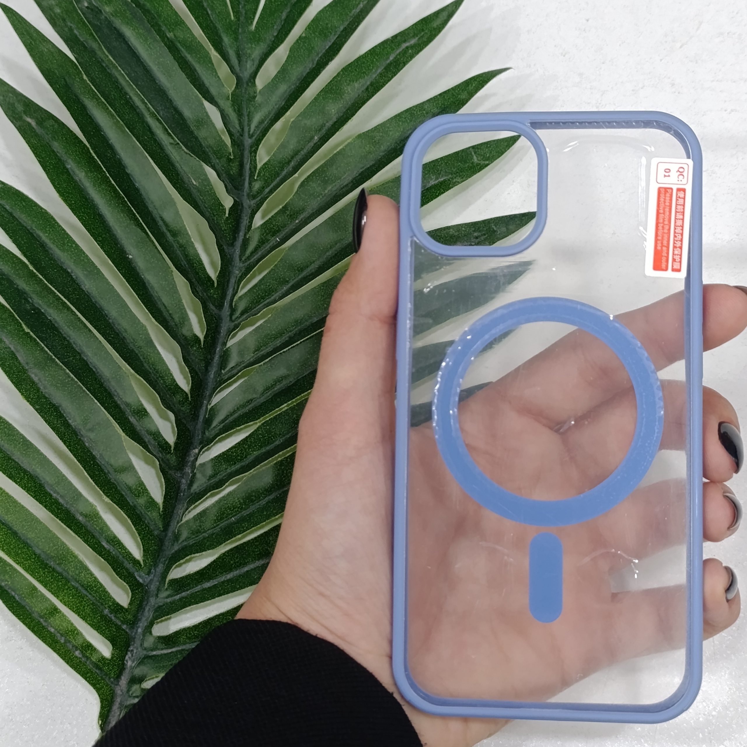 گارد آیفون Iphone 13 طرح مگنتی شفاف دور رنگی رنگ آبی قاب و محافظ موبایل