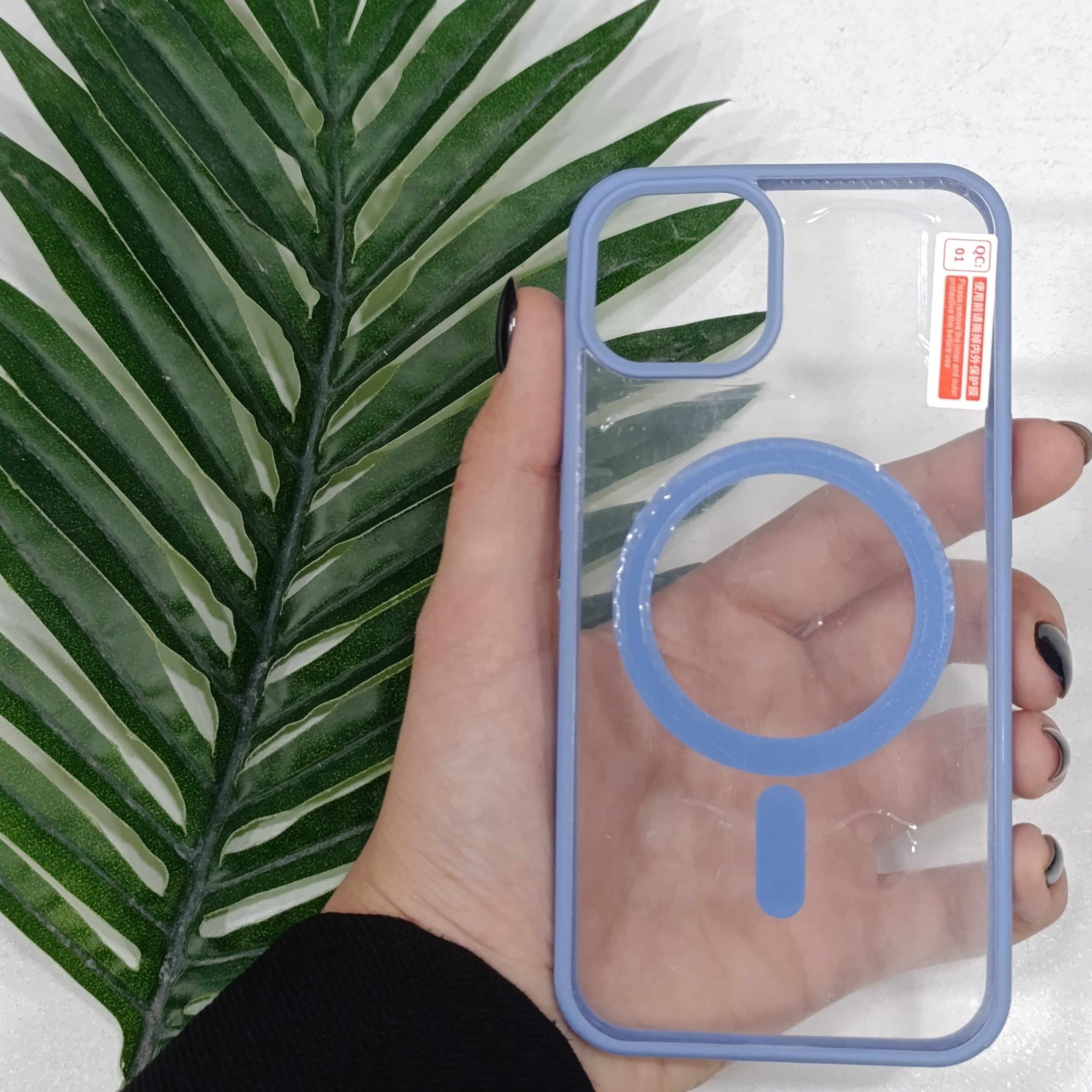 گارد آیفون Iphone 15 طرح مگنتی شفاف دور رنگی رنگ آبی قاب و محافظ موبایل