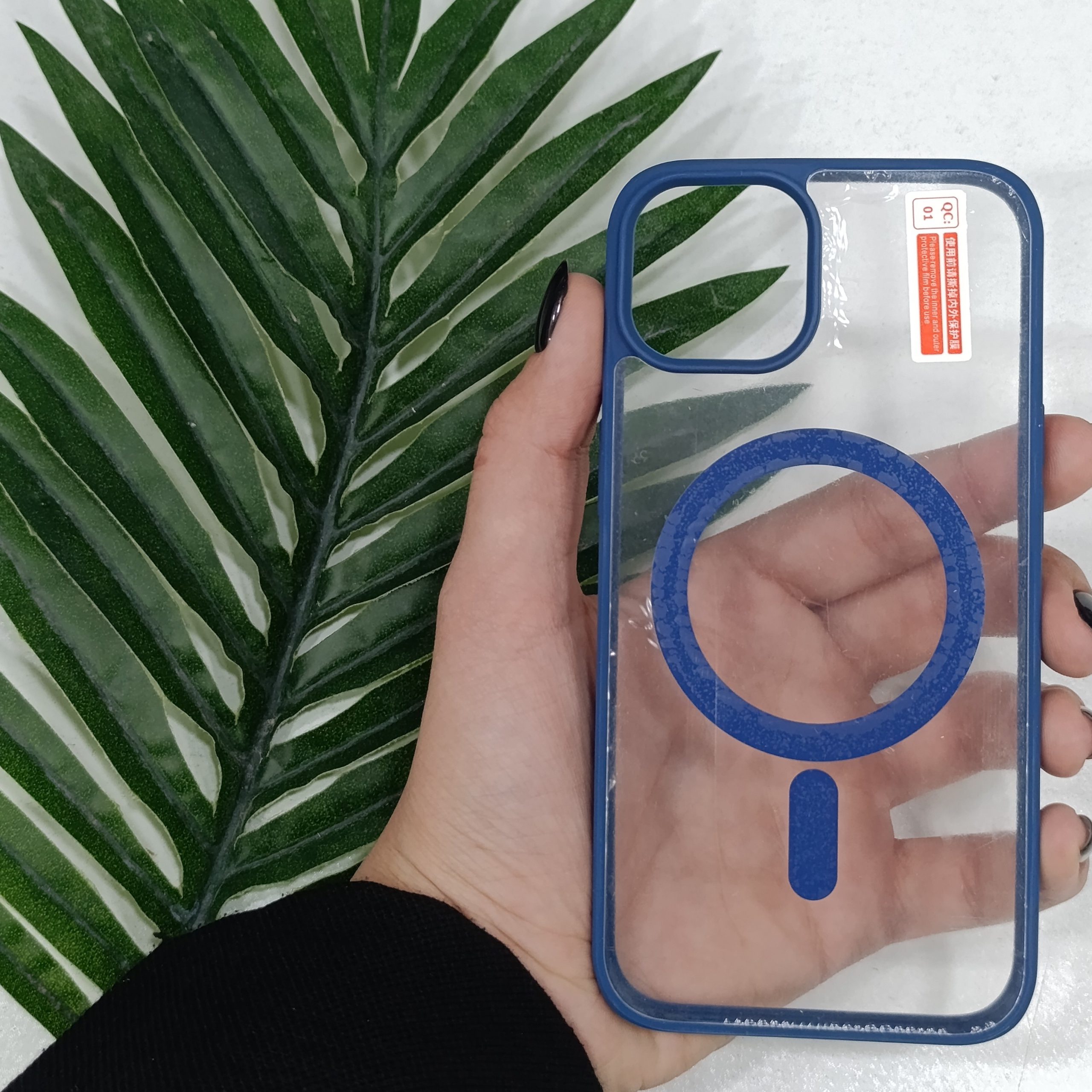 گارد آیفون Iphone 13 طرح مگنتی شفاف دور رنگی رنگ سورمه ای قاب و محافظ موبایل