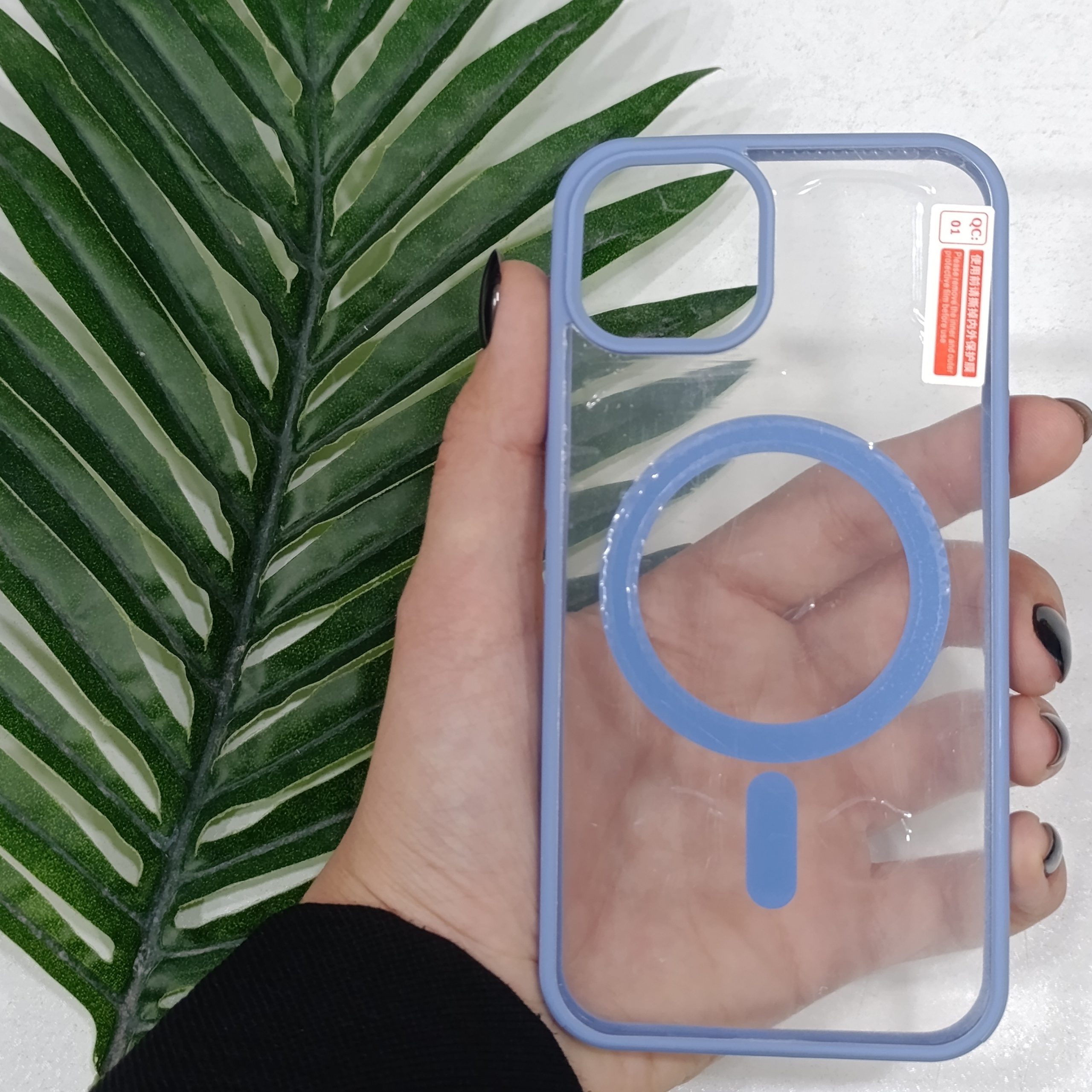 گارد آیفون Iphone 14 pro طرح مگنتی شفاف دور رنگی رنگ آبی قاب و محافظ موبایل
