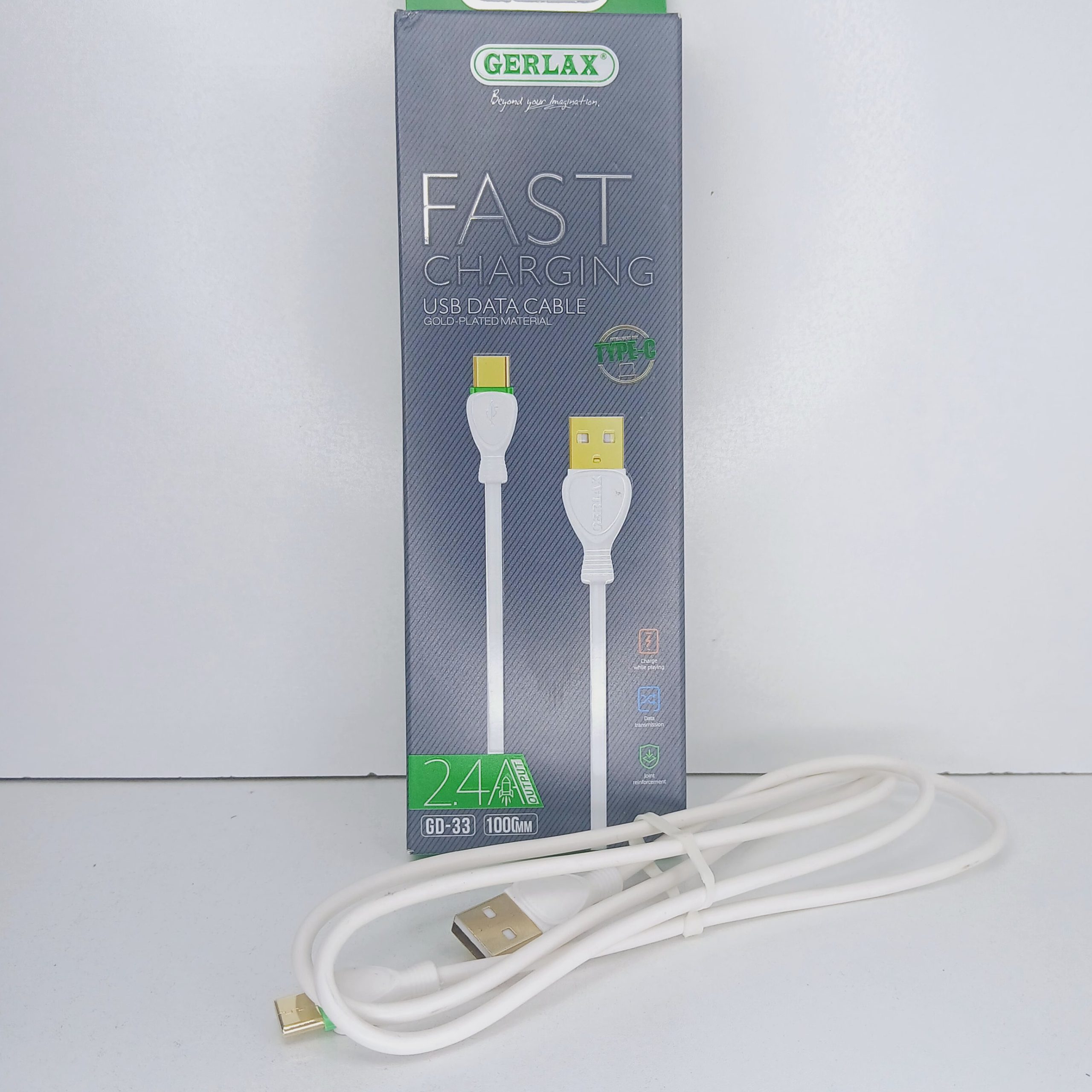 کابل شارژ تایپ سی بدون تاب خوردگی 2.4 آمپر فست شارژ مدل GERLAX GD-33