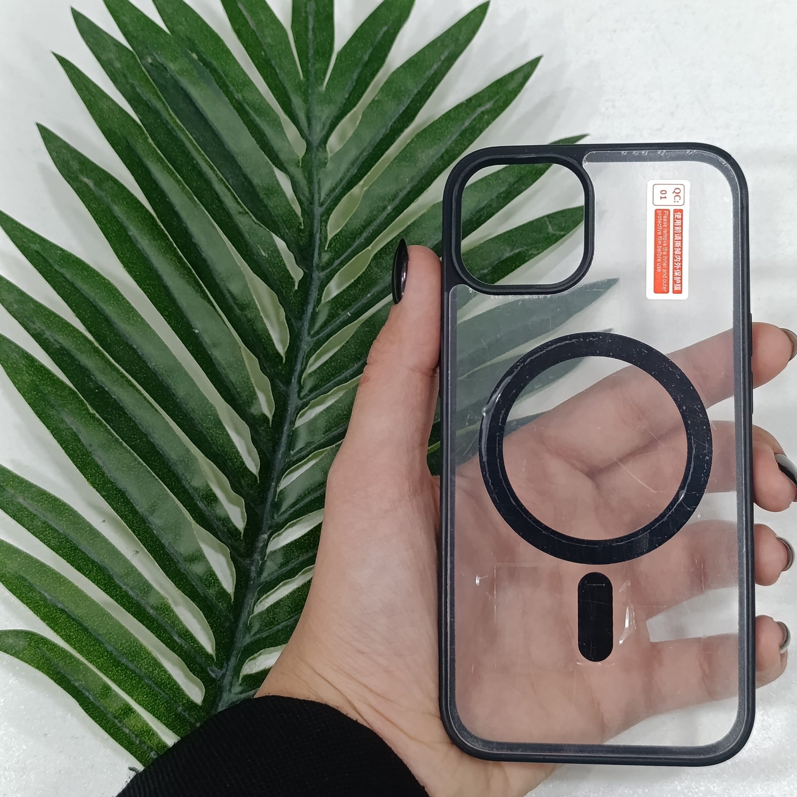 گارد آیفون Iphone 14 طرح مگنتی شفاف دور رنگی رنگ مشکی قاب و محافظ موبایل