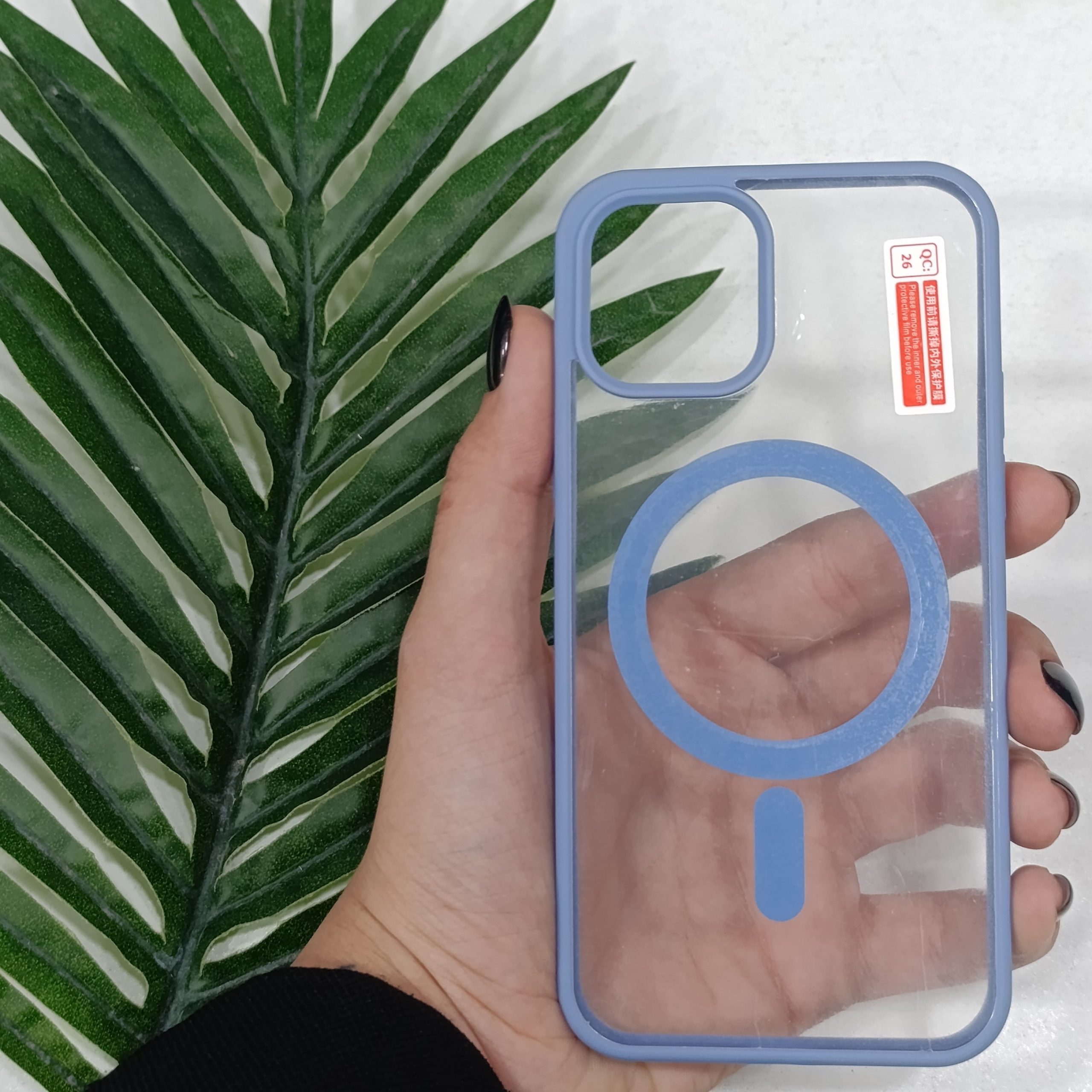 گارد آیفون Iphone 14 طرح مگنتی شفاف دور رنگی رنگ آبی قاب و محافظ موبایل