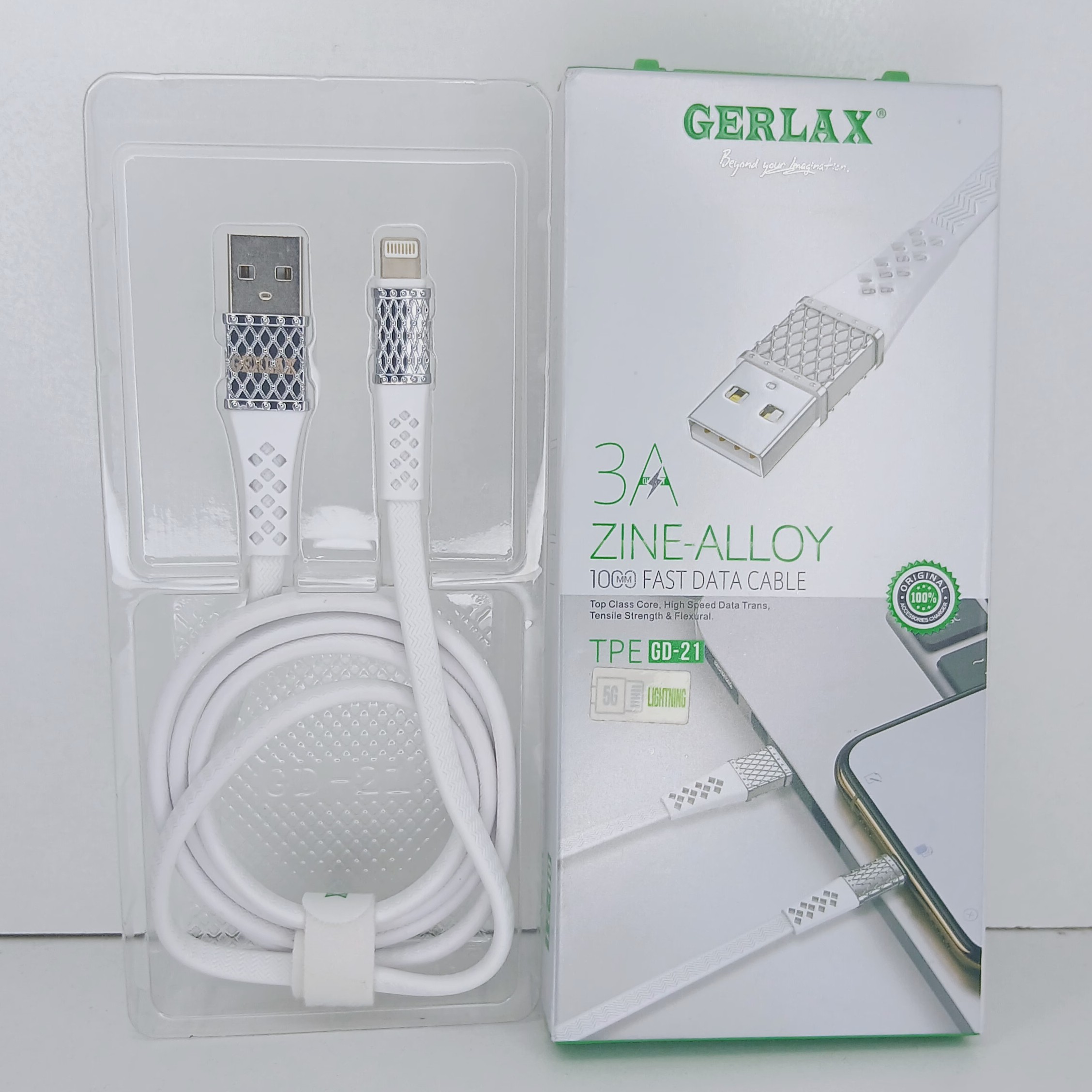 کابل شارژ آیفونی 3 آمپر یکطرف یو اس بی سرعت بالا مدل GERLAX GD-21 پوست ماری